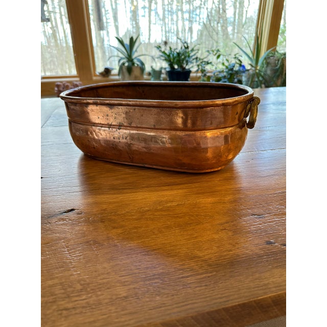 Mid 20th Century Copper Oval Double Brass Handled Pot Planter Bowl For Sale - Image 5 of 9