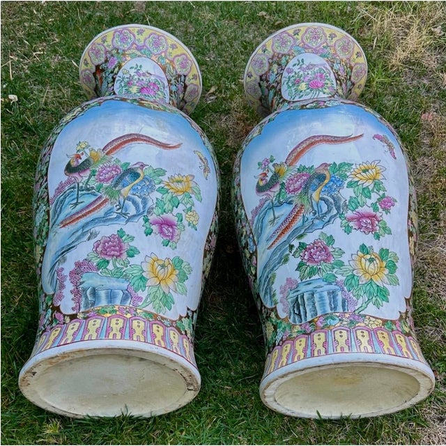 1930s Pair of Monumental Chinese Famille Rose Canton Gold Gilt Palace Vases For Sale - Image 18 of 18