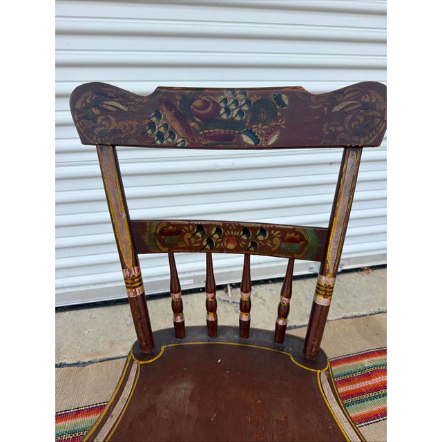 Wood Antique Paint Decorated Pennsylvania Kitchen Windsor Side Chair For Sale - Image 7 of 17