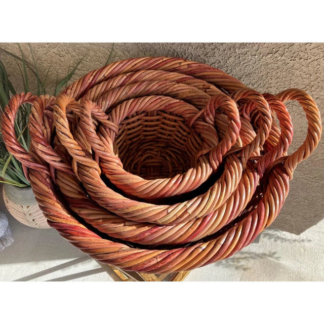 Circa 1980 Natural Willow Handwoven Nesting Baskets - Set of 4 For Sale In Austin - Image 6 of 13