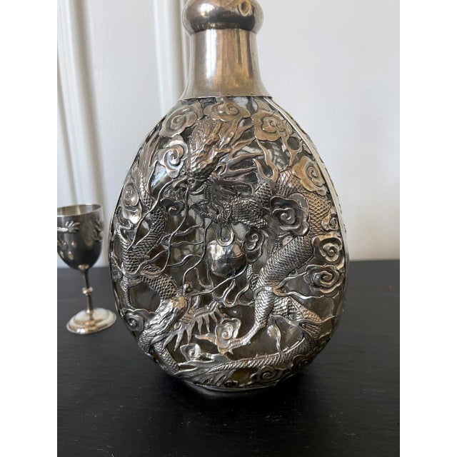 Set of Chinese Export Silver Overlay Bottle with Five Cordials Tianjin Wuhua For Sale - Image 4 of 15