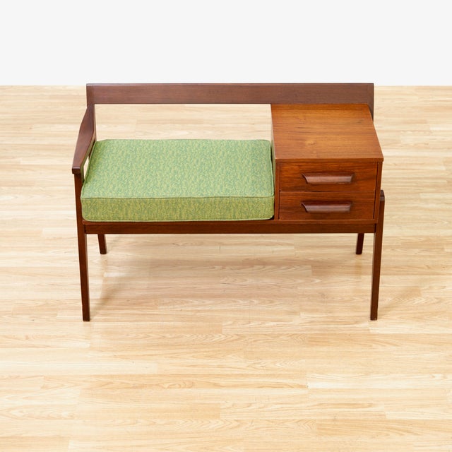 Mid 20th Century Entryway Bench in Teak & Green For Sale - Image 4 of 10