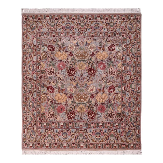 Shabby Chic Floral Square 1990's Pak-Persian Gray/Gray Wool Rug - 6'0'' X 6'1'' For Sale