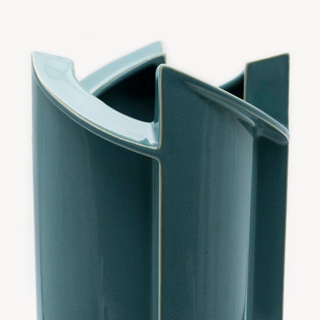 Windmill Turquoise Porcelain Vases by Jan Van Der Vaart for Rosenthal, Set of 2, 1988, Set of 2 For Sale - Image 10 of 15