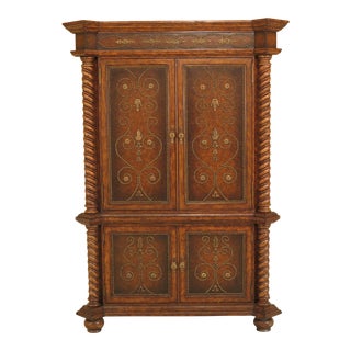 Maitland Smith Four-Door Leather & Tack Head Trim TV Cabinet / Armoire For Sale