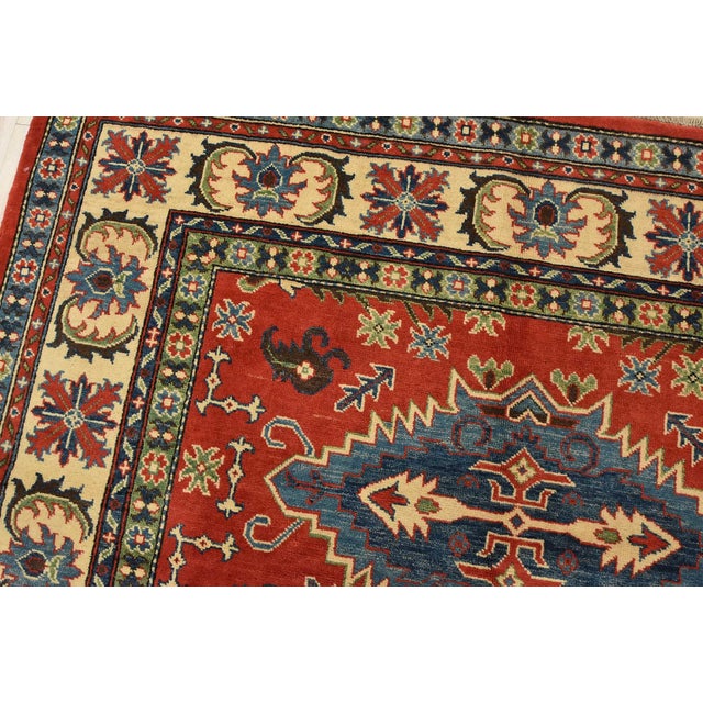 Kazak Rug 6’1” X 8’8” Red Wool Tribal Hand-Knotted Oriental Carpet For Sale In Philadelphia - Image 6 of 14