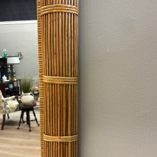 Mid-Century Modern Vintage Pencil Reed Bamboo Arched Mirror For Sale - Image 3 of 3