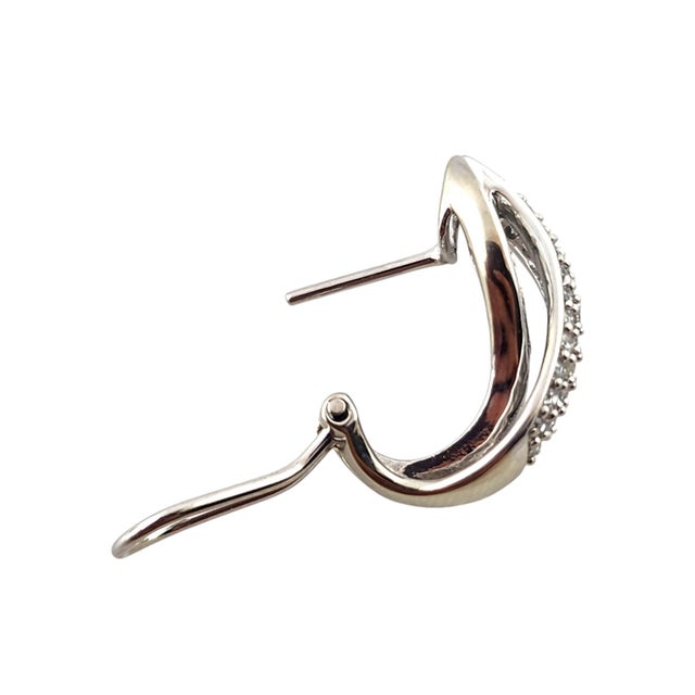 Mid 20th Century 10k White Gold Diamond Crossover Hoop Earrings - 2 Pieces For Sale In New York - Image 6 of 8