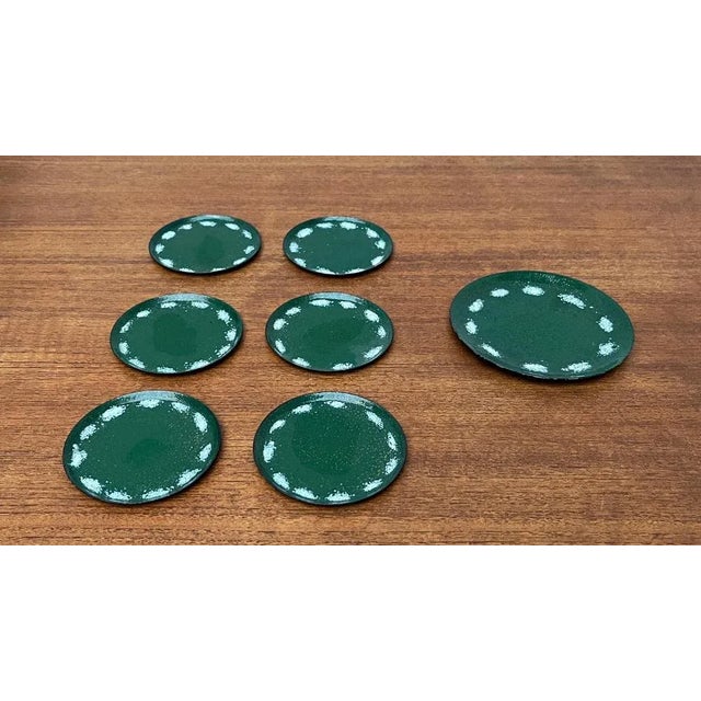 Green Mid-Century Metal Coaster Plates, 1960s, Set of 7 For Sale - Image 8 of 11