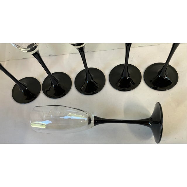 Vintage French Black Stem Wine Glasses - Set of 6 For Sale - Image 4 of 6