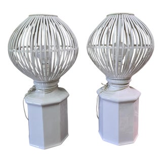 Large Modern Lamps in Ceramic and Painted Wood, Set of 2 For Sale