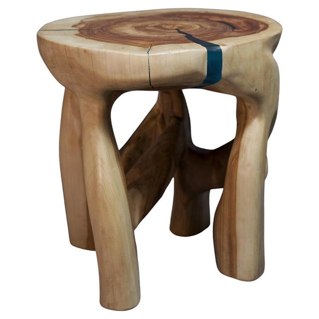 Gold Wood Sculptural Side Table by Logniture For Sale - Image 8 of 8