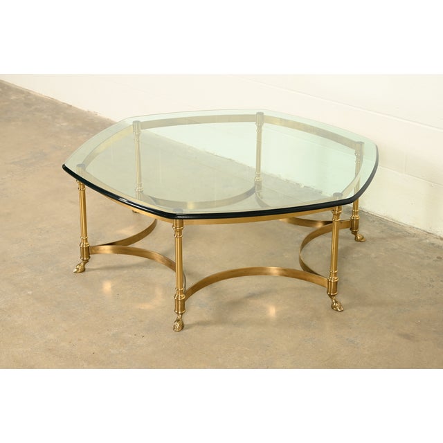 Labarge LaBarge Hollywood Regency Brass and Glass Hooved Feet Cocktail Table, Circa 1960s For Sale - Image 4 of 14
