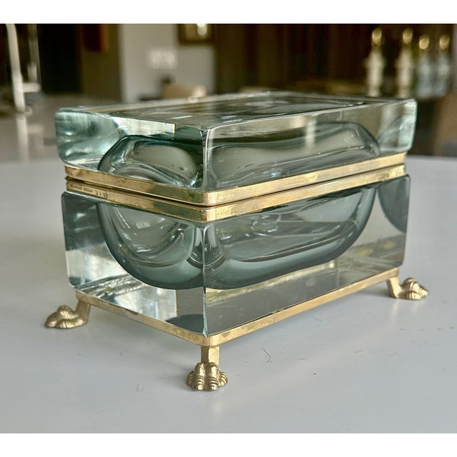 Murano Sommerso Glass Casket Lidded Box Signed Garantito