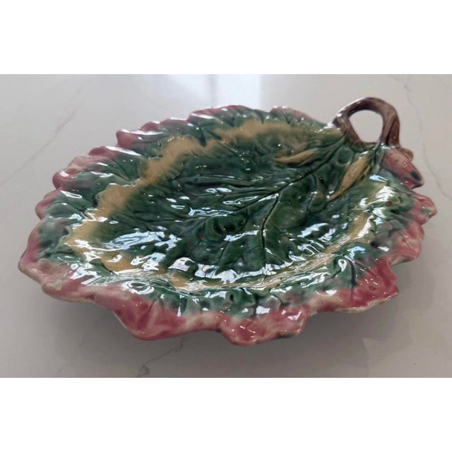 Victorian Antique 19th C. Etruscan Majolica Begonia Leaf Platter - Griffen, Smith & Hill For Sale - Image 3 of 9