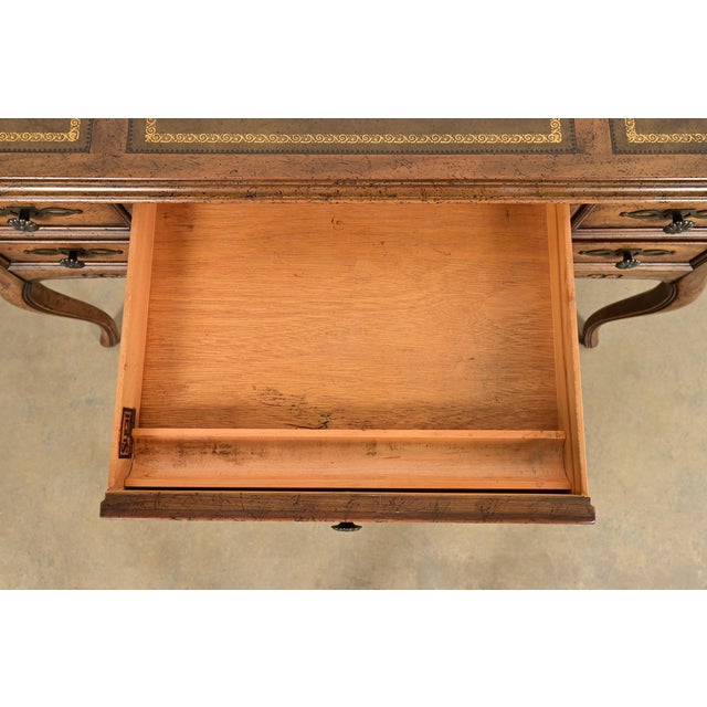 Sligh Furniture French Provincial Louis XV Carved Fruitwood Leather Top Bureau Plat Desk, Circa 1960s For Sale In South Bend - Image 6 of 12