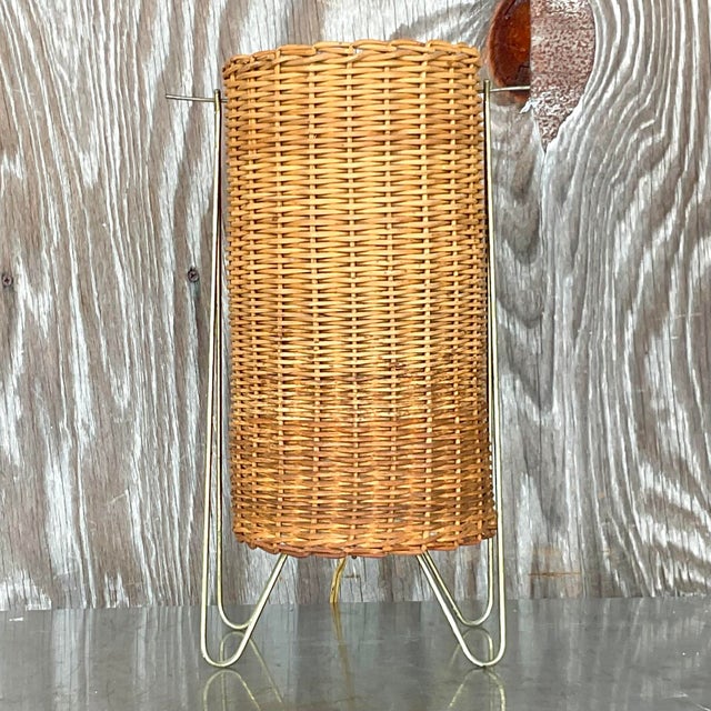 1950s Vintage 1951 Moma Coastal Paul Mayen Woven Rattan Lamp For Sale - Image 5 of 6