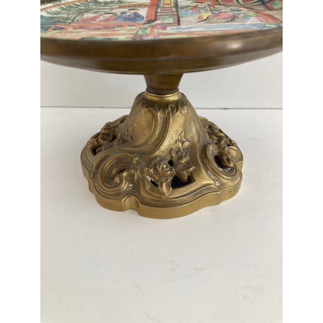 Bronze 18th Century Rose Medallion Dish With Footed French Louis XV Bronze Base For Sale - Image 8 of 9