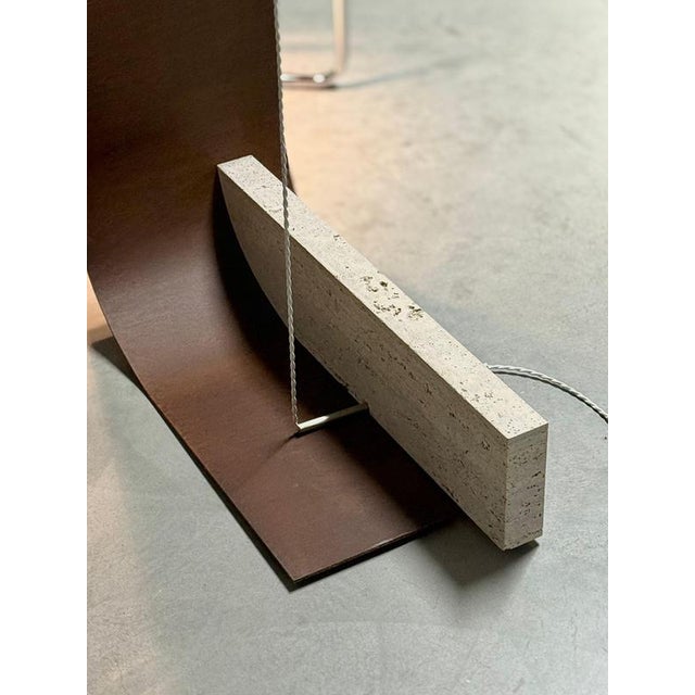 Brown Equo X Floor Lamp in Bent Iron with Stainless Steel and Travertine by D´ARK Atelier For Sale - Image 8 of 18