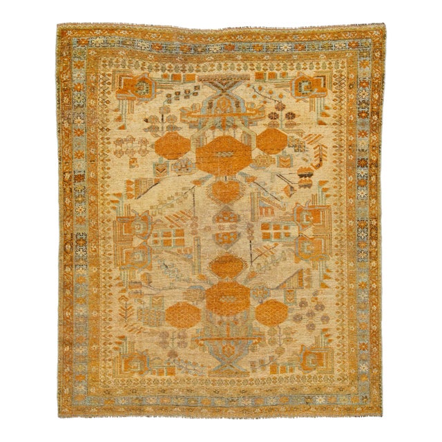Antique Persian Afshar Handmade Tan & Orange Wool Rug With Allover Design For Sale