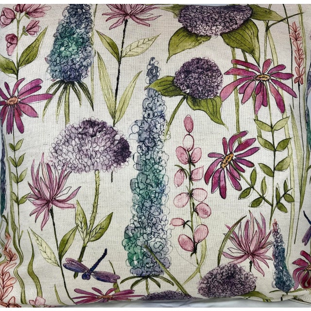 20" Square Decorative Throw Pillow With a Whimsical Pink, Purple & Blue Mid Century Modern Floral Design With A...