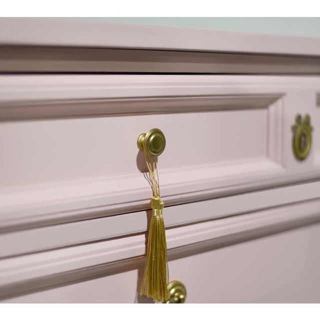 Mid Century Transitional Highboy Dresser in Pink- Newly Painted For Sale - Image 10 of 11