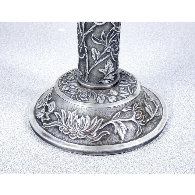 Antique Chinese Embossed Silver Candlestick, 1800s For Sale - Image 5 of 18