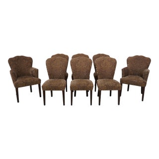 Set of 8 Damask Upholstered Modern Design Dining Room Chairs For Sale