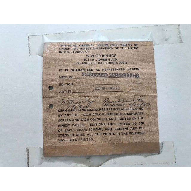 Judith Hendler, Original Embossed Serigraph "Waters Edge", 47/500, Signed and Framed For Sale - Image 12 of 12