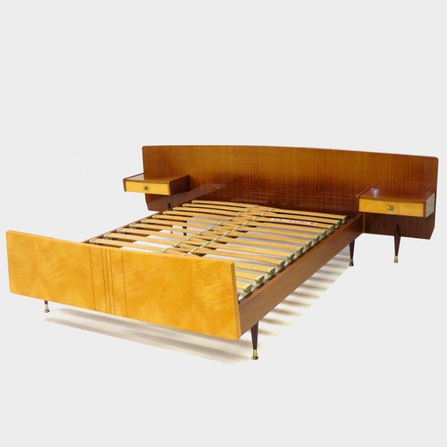 Mid-Century Double Bed with Floating Nightstands in Teak and Maple, 1960s For Sale - Image 9 of 10