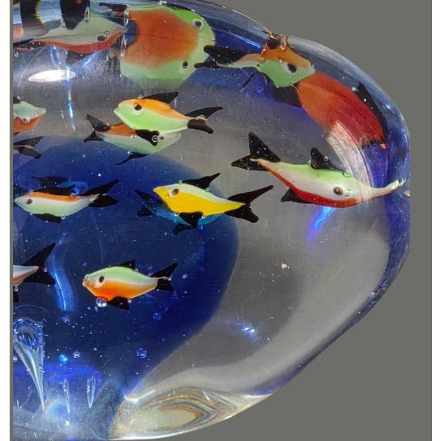 Vintage Attributed Murano Sommerso Art Glass Fish Aquarium Large Paperweight For Sale - Image 4 of 9