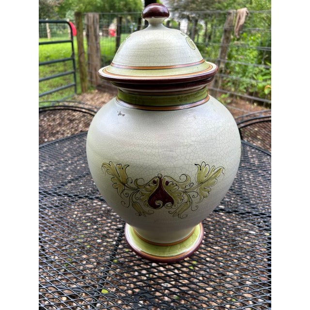 Calabrian Italian Ceramic Lidded Urn With Cherub For Sale - Image 10 of 12