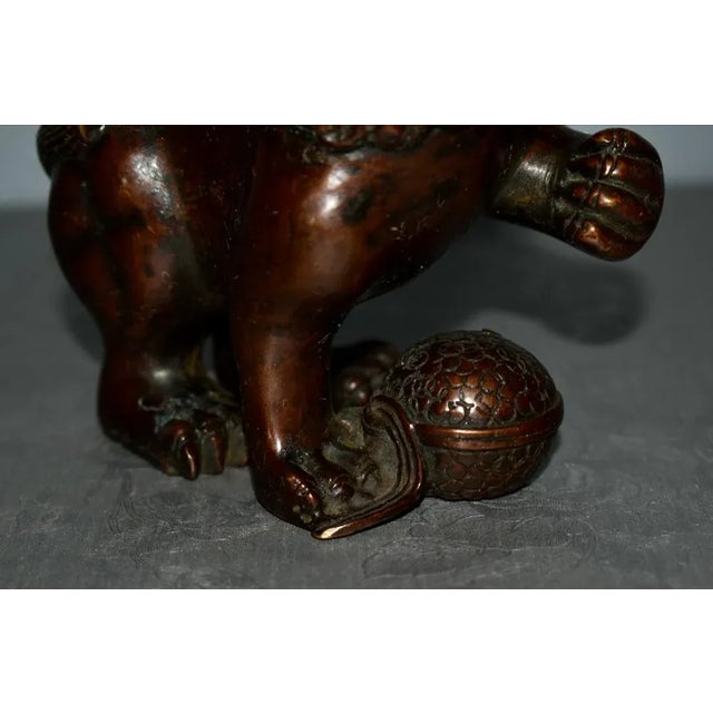 Vintage Chinese Bronze Foo Dog Candle Holder For Sale - Image 12 of 13