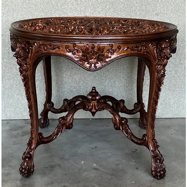 Spanish 20th Mariano Garcia Spanish Side Table With Highly Carved Top and Legs For Sale - Image 3 of 11