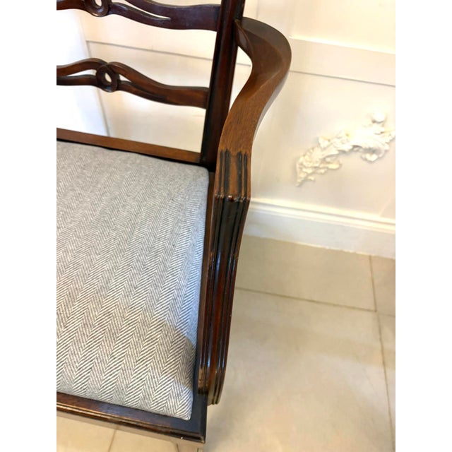 Gray Antique Chippendale Style Ladder Back Dining Chairs in Mahogany, 1900, Set of 12 For Sale - Image 8 of 17