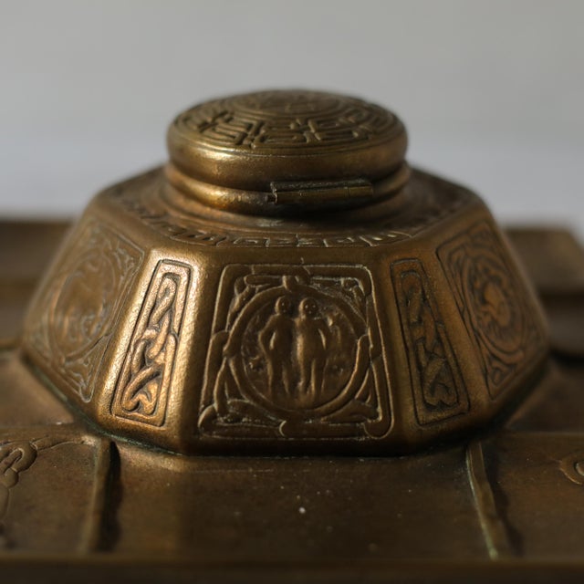 Tiffany Studios New York Zodiac Bronze Inkwell With Pen Tray and Rocker Blotter For Sale - Image 12 of 18
