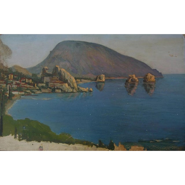 Mountain Landscape Antique Oil Painting Original Soviet Art Ukrainian Artist Buryak v. 50-80 1967 For Sale