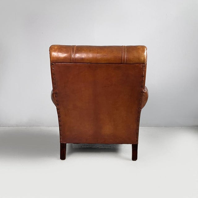 1920s Art Nouveau Armchairs with Armrest in Brown Leather, England, 1920s, Set of 2 For Sale - Image 5 of 18