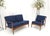 Blue Danish Mid-Century Modern New Upholstery Walnut Frames Sofa & Chair Set - A Pair For Sale - Image 8 of 12