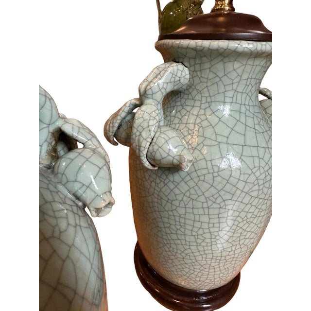 Late 20th Century Frederick Cooper Crackle-Glazed Celadon Green Lamps - a Pair For Sale - Image 9 of 12