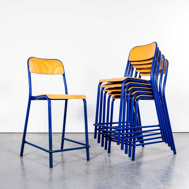 1970’s French Mullca Blue Stacking D Back High Bar Chair/Stool – Set Of Six. One of our most favourite chair makrers, in...