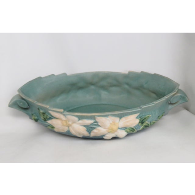 Mid 20th Century Roseville Pottery 461 14 Blue Ceil Clematis Oval Center Bowl 4689b For Sale - Image 13 of 17