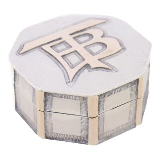 Antique Chinese Export Silver Octagonal Compact With Applied Rose Gold Monogram For Sale