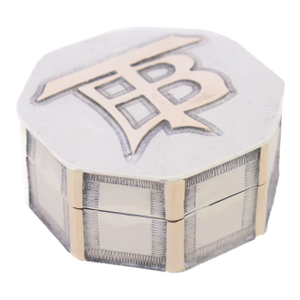 Antique Chinese Export Silver Octagonal Compact With Applied Rose Gold Monogram