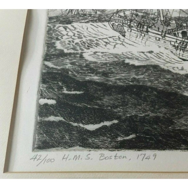 Traditional Signed Alan B. McKnight Maritime Etching ‘h.m.s. Boston, 1749’ – Limited Edition 42/100 For Sale - Image 3 of 9