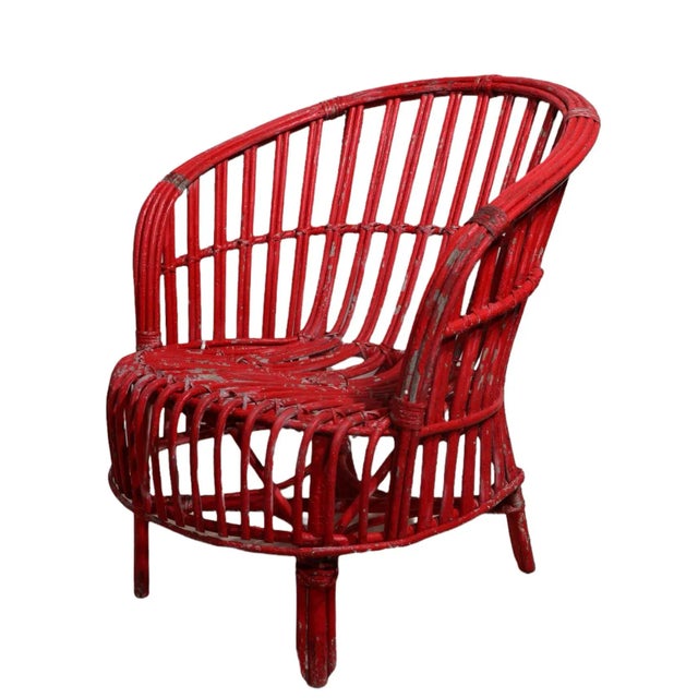 Set of 4 Chairs Willow Stick Wicker Chairs in Peely Paint Finish Ca.1930's For Sale In New York - Image 6 of 13
