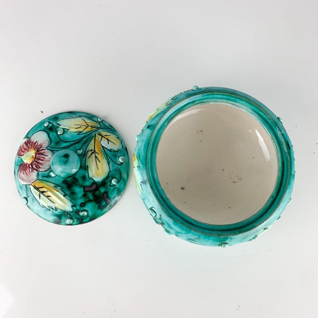 Vintage Lidded Ceramic Italy Bowl Jar Lidded Italian Pottery Floral Trinket Dish For Sale - Image 9 of 12