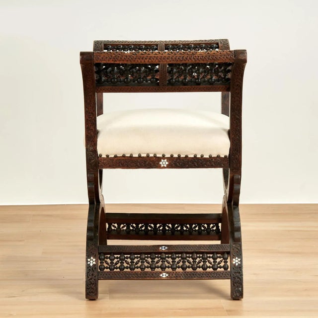 Moroccan Antique Moroccan Inlaid and Carved Bench For Sale - Image 3 of 15