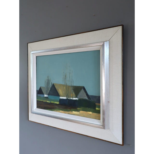 Mid-Century Modern 'Quiet Farmstead' Vintage Original Landscape Oil Painting, Framed For Sale - Image 4 of 10