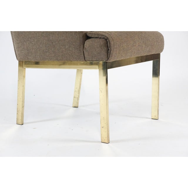 Hollywood Regency 1970s Milo Baughman for Design Institute America Brass Tuxedo Parsons Chairs - Set of 6 For Sale - Image 3 of 11